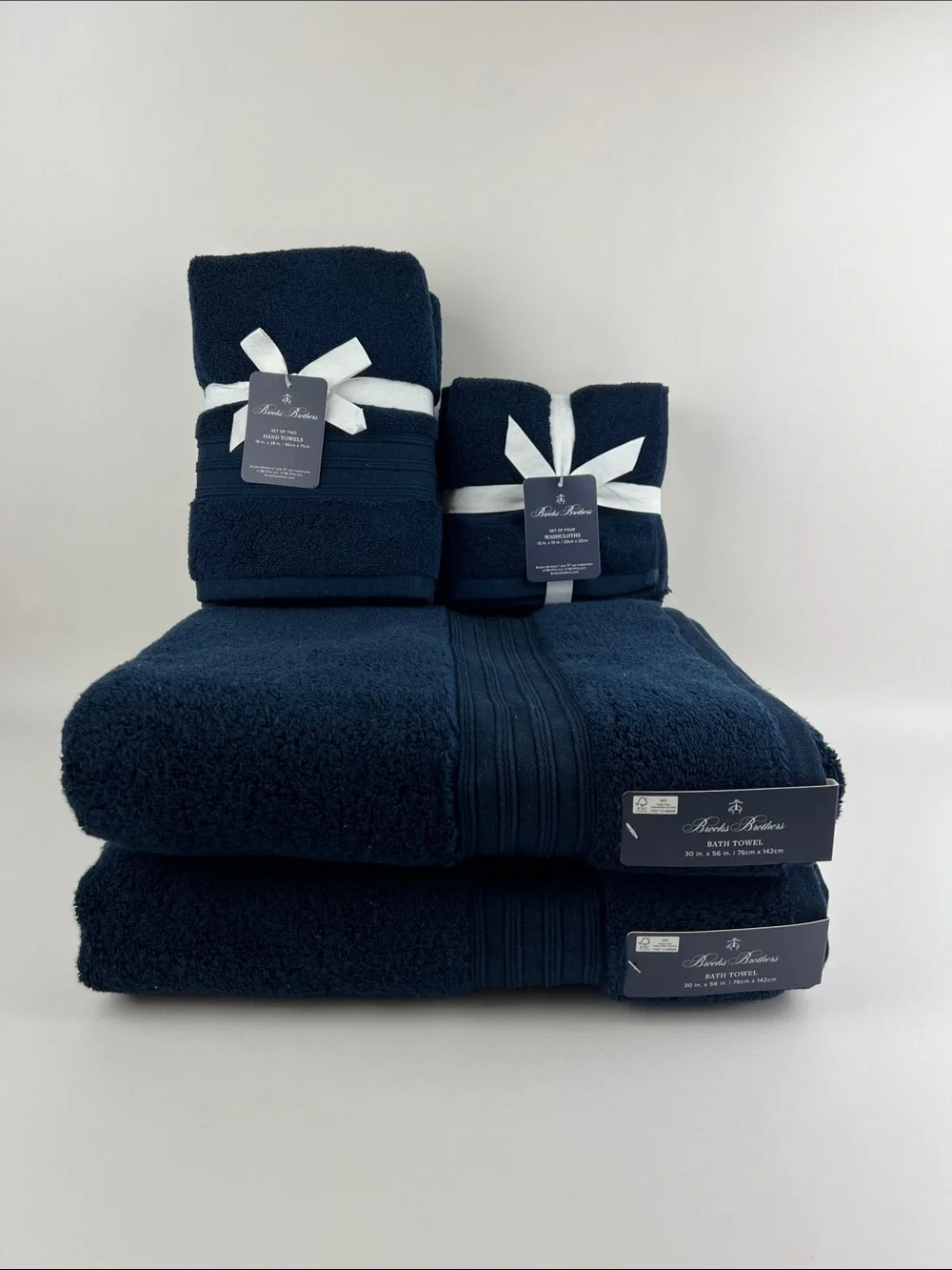 Brooks Brothers Bath Towel Set Navy Blue Soft Plush 100% Cotton 8 Pc NEW